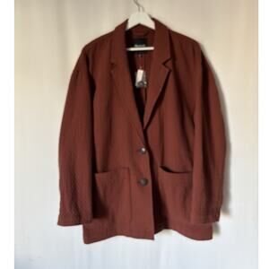 Madewell Blazer XL Jacket Brown Buttons Pockets New Relaxed Textured Cotton